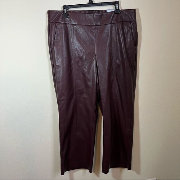 ✨ Chico’s Women’s Brown Faux Leather Pull-On Straight Leg Crop Pants 2.5 NWT - Picture 1 of 11